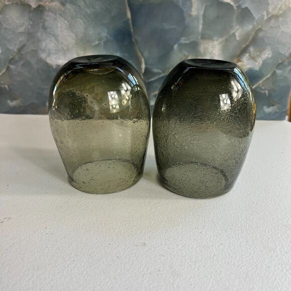 Green Smoke Bubble Glass Stemless Wine Artisan Glass Set of 2 - Picture 3 of 10